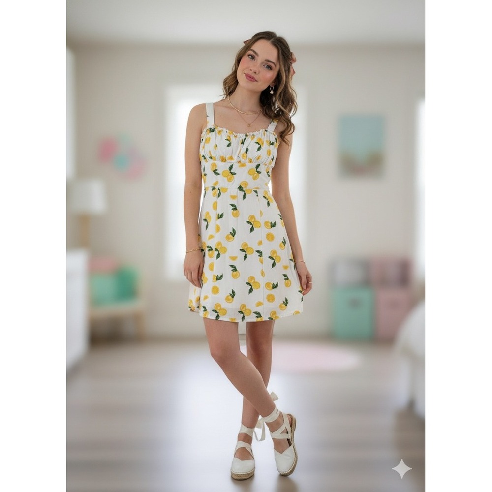 Trixxi White Mini Dress with Yellow Lemon Print